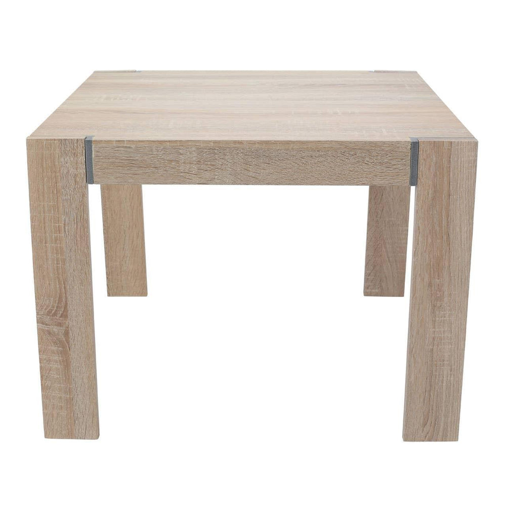 Light oak coffee table with square legs and visible wood grain, front view