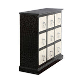 Rectangular cabinet featuring a crocodile leather effect design, with nine drawers arranged in a 3x3 grid. The cabinet has a sleek black finish and a sturdy base, providing a stylish storage solution for home decor