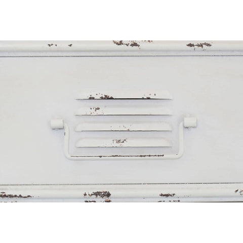 A white cabinet featuring two doors and two drawers, with a smooth surface and minimalist design. The cabinet has simple, modern handles on the drawers and a clean, contemporary aesthetic suitable for various home decor styles
