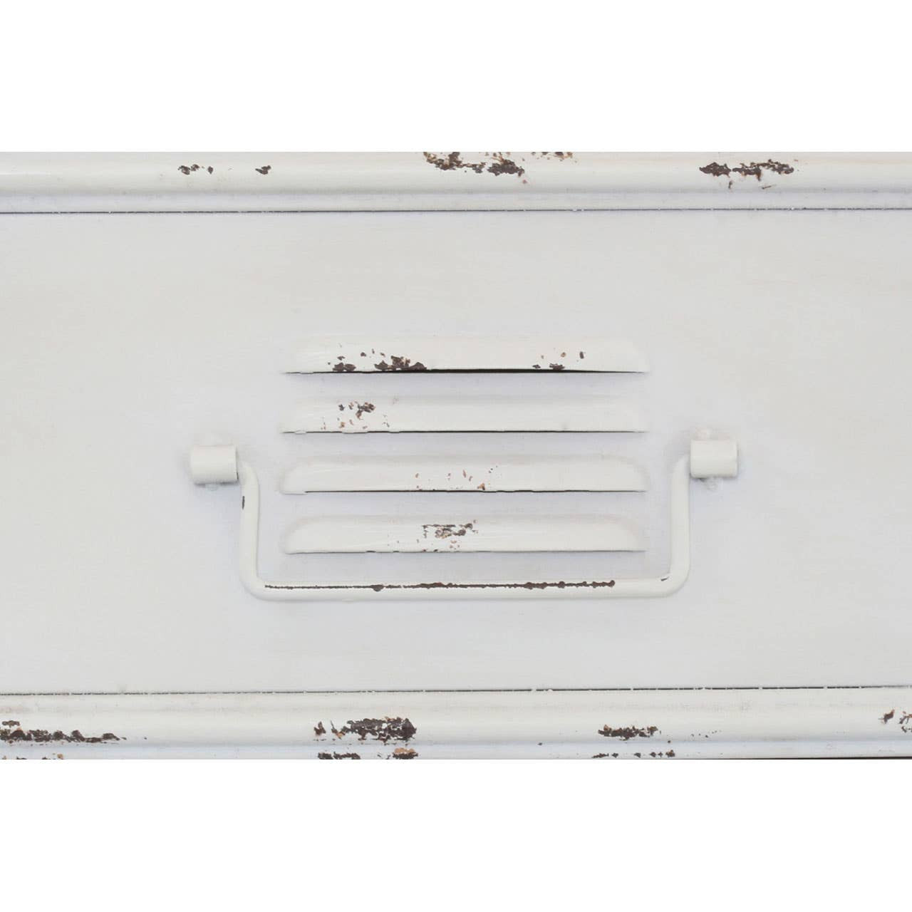 A white cabinet featuring two doors and two drawers, with a smooth surface and minimalist design. The cabinet has simple, modern handles on the drawers and a clean, contemporary aesthetic suitable for various home decor styles