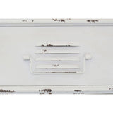 A white cabinet featuring two doors and two drawers, with a smooth surface and minimalist design. The cabinet has simple, modern handles on the drawers and a clean, contemporary aesthetic suitable for various home decor styles