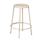 Cream metal bar stool with a round seat and four slender legs, featuring a simple and modern design suitable for various home decor styles