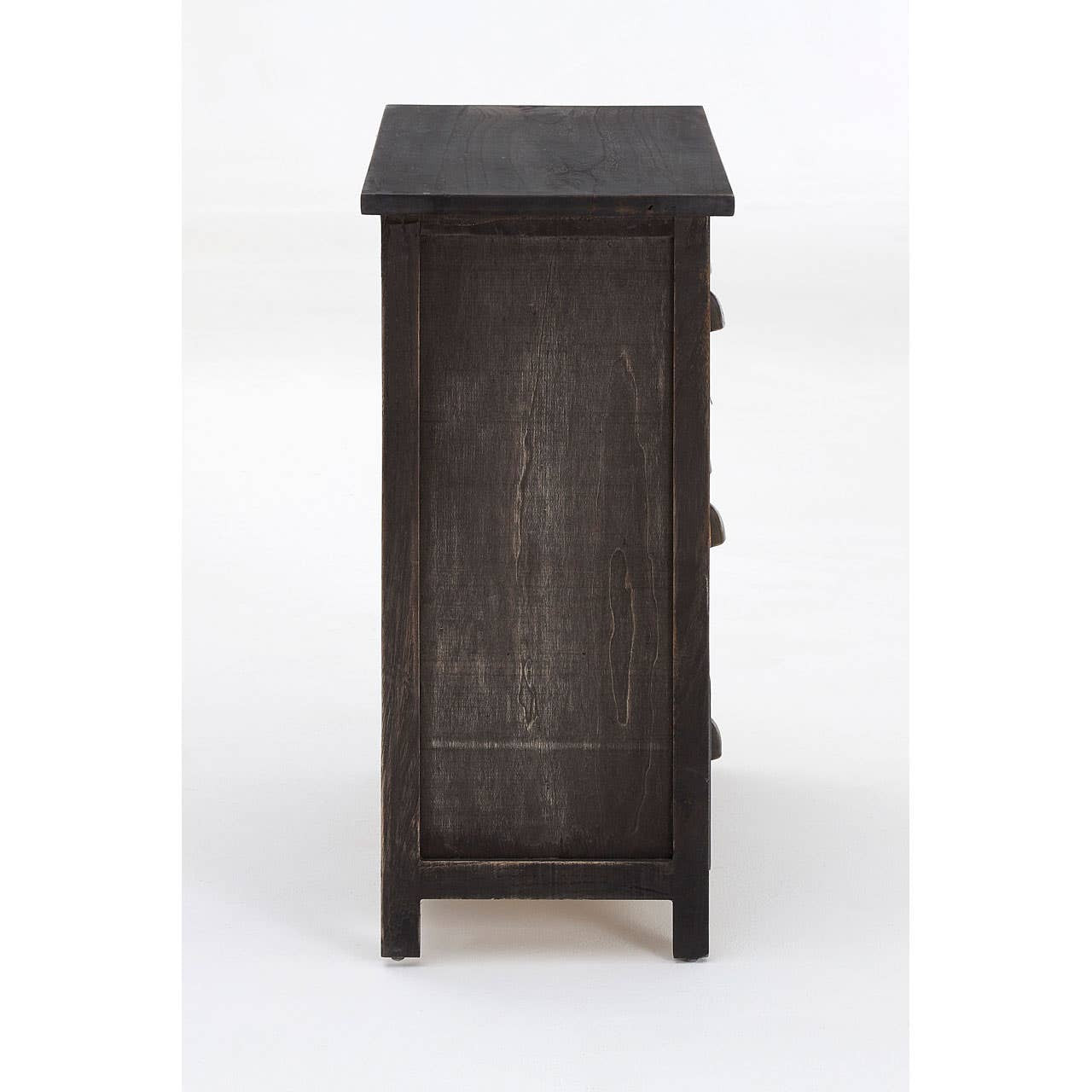 A tall, dark wood chest featuring six drawers, with a smooth top surface and a simple, modern design. The chest has a textured finish and is positioned against a plain white background