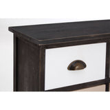 A close-up view of the Urban Loft 6 Drawers Chest, showcasing the dark wood finish and a white drawer front with a bronze handle. The top surface is flat and smooth, suitable for decorative items