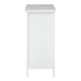 A tall, white chest of drawers featuring six spacious drawers, each with a simple handle, and a flat top surface suitable for decorative items. The chest stands on slender legs, giving it a modern and airy appearance