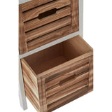 Wooden chest with two drawers, featuring a natural wood finish and horizontal slats on the front. The top drawer is slightly open, revealing the interior space. The chest has a simple, modern design suitable for home decor