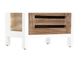 Three-drawer chest featuring a combination of a white frame and natural wood finish on the drawers, with sleek lines and modern design. The chest is elevated on short legs, providing a contemporary look suitable for home decor