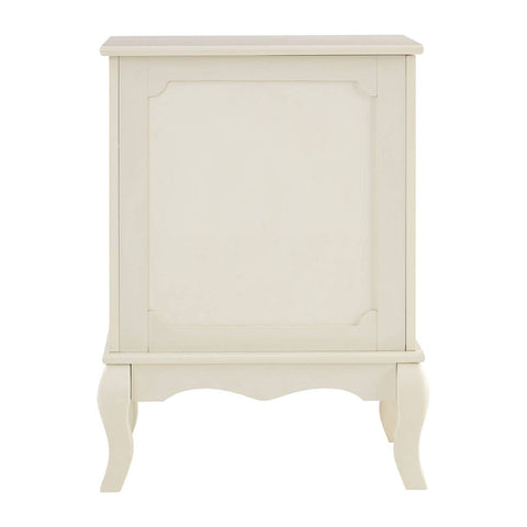 Ivory finish laundry hamper with a lift-up lid and decorative paneling, featuring curved legs and a classic design suitable for home decor