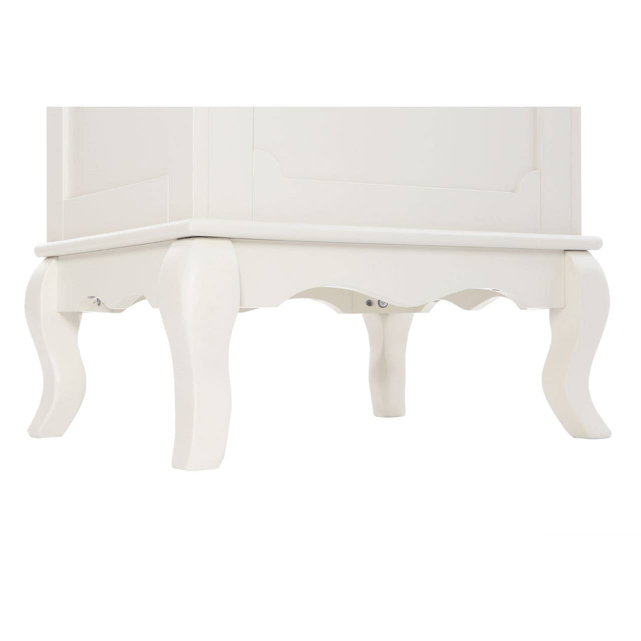 Ivory finish laundry hamper with a lift-up lid and elegantly curved legs, showcasing a classic design suitable for home decor