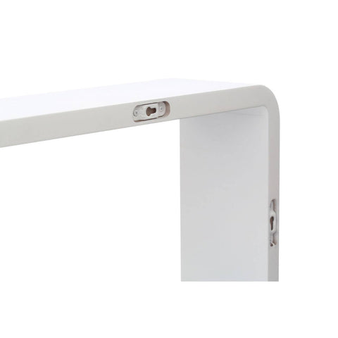 Close-up view of a white floating wall cube, showcasing its sleek design and smooth edges, with a visible mounting bracket on the side for easy installation