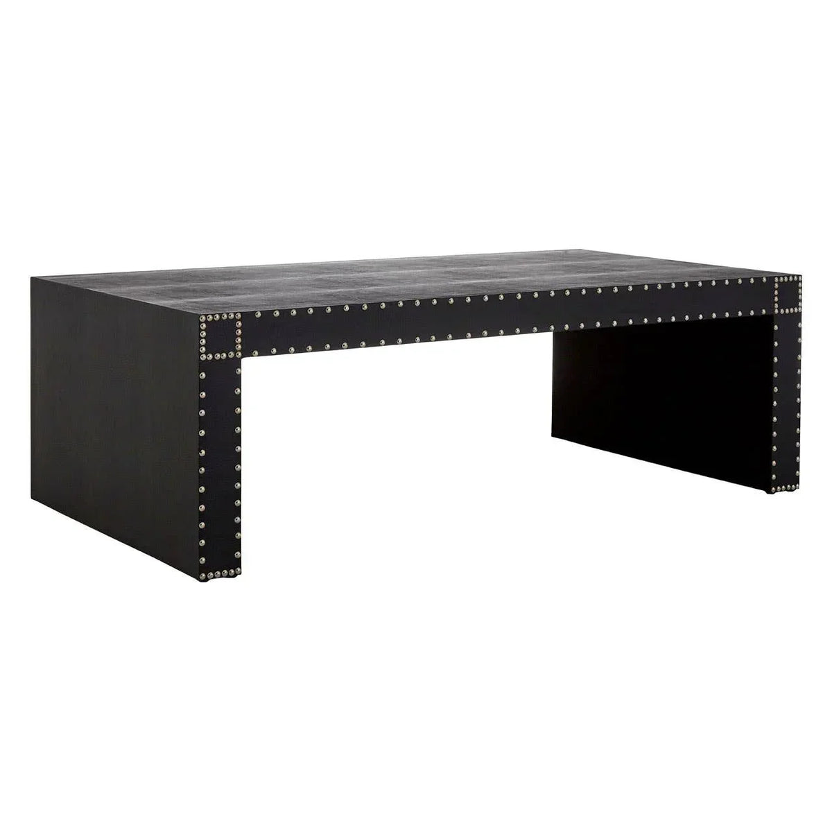 Black coffee table with silver stud detailing and rectangular modern design