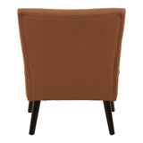Brown fabric armchair rear view with black legs and piped seam detailing