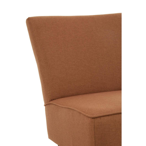 Close-up of brown fabric sofa seat and angled backrest upholstery