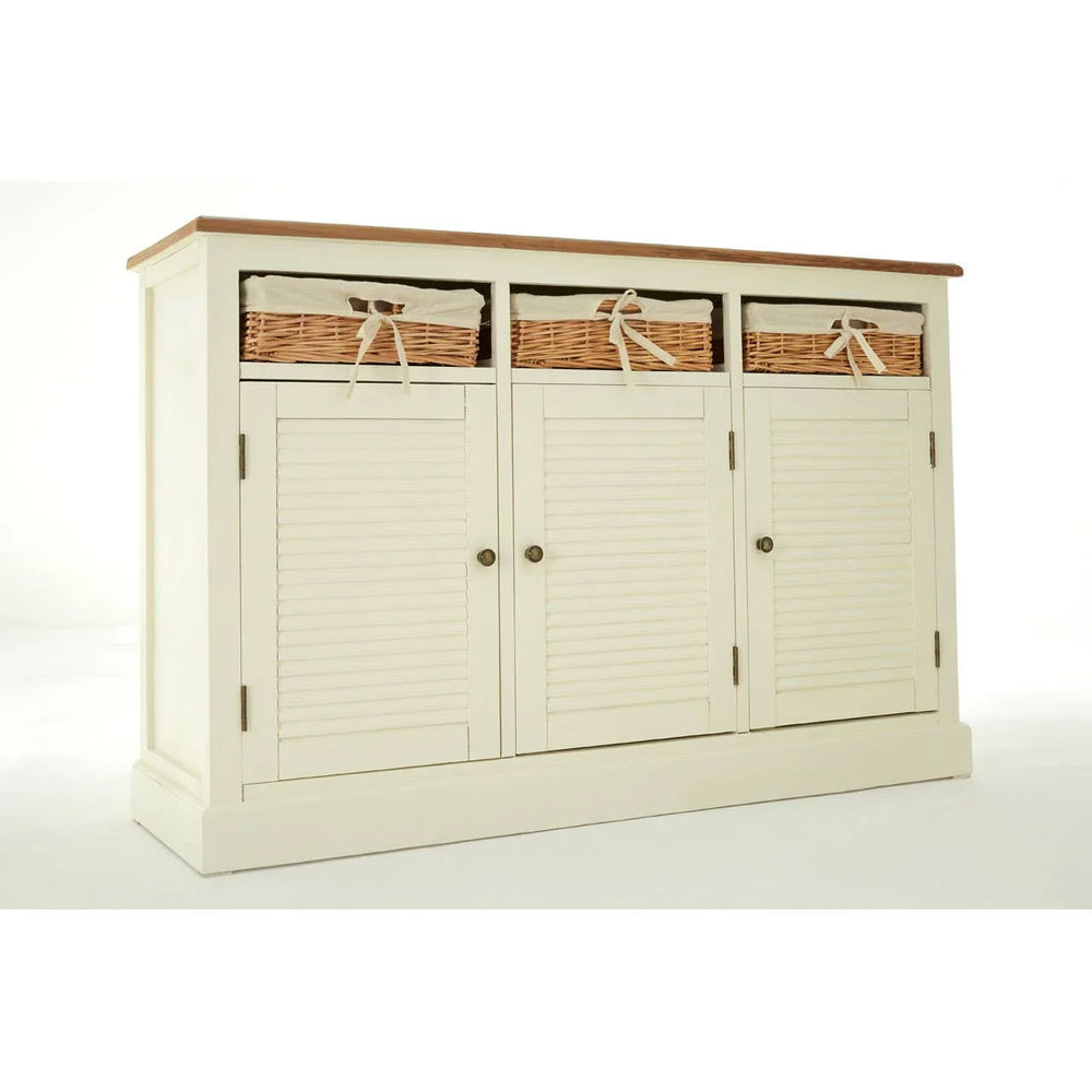 Cream Sideboard with Rattan Baskets - Dorset Collection