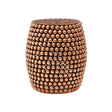 Copper finish barrel stool with a textured surface featuring a pattern of small, raised dots, creating a stylish and modern look. The stool has a rounded shape and a sturdy base, suitable for use as extra seating or a decorative accent in home interiors