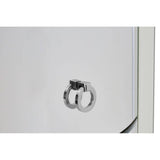 Close-up view of a silver drawer pull on a white curved drawer front, showcasing the sleek design of the Verona Curved Tall Boy Drawers