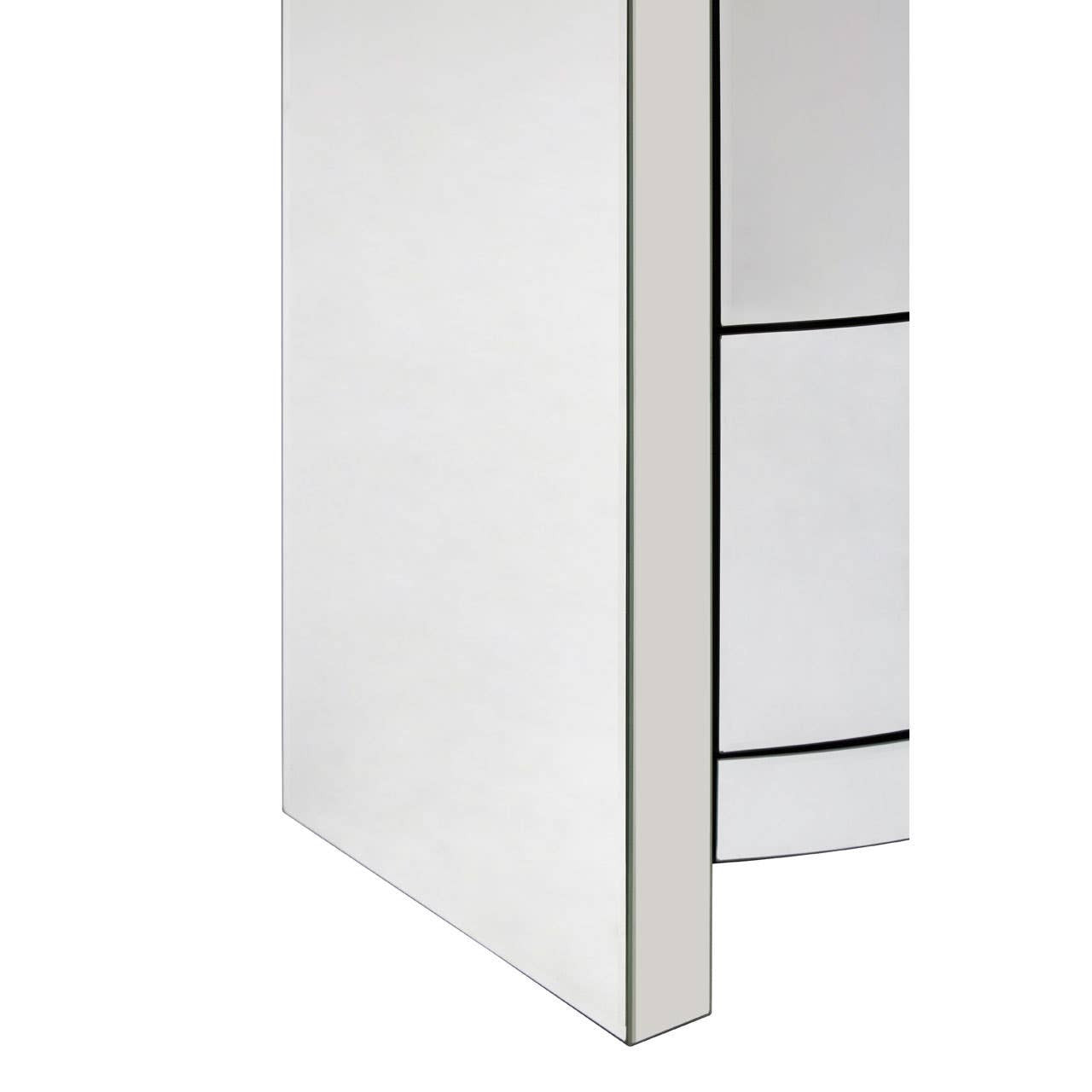 Curved tall boy drawers featuring a sleek, modern design with a smooth white finish and minimalist silver handles. The image shows the side view, highlighting the clean lines and contemporary aesthetic of the furniture piece