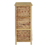 Tall storage unit featuring a natural wood frame with six woven water hyacinth drawers. The drawers have a textured appearance and are arranged vertically, providing a stylish and functional storage solution. The top of the unit is flat and smooth, suitable for displaying decorative items