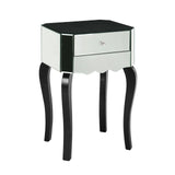 Mirrored bedside table with two drawers and curved black wooden legs