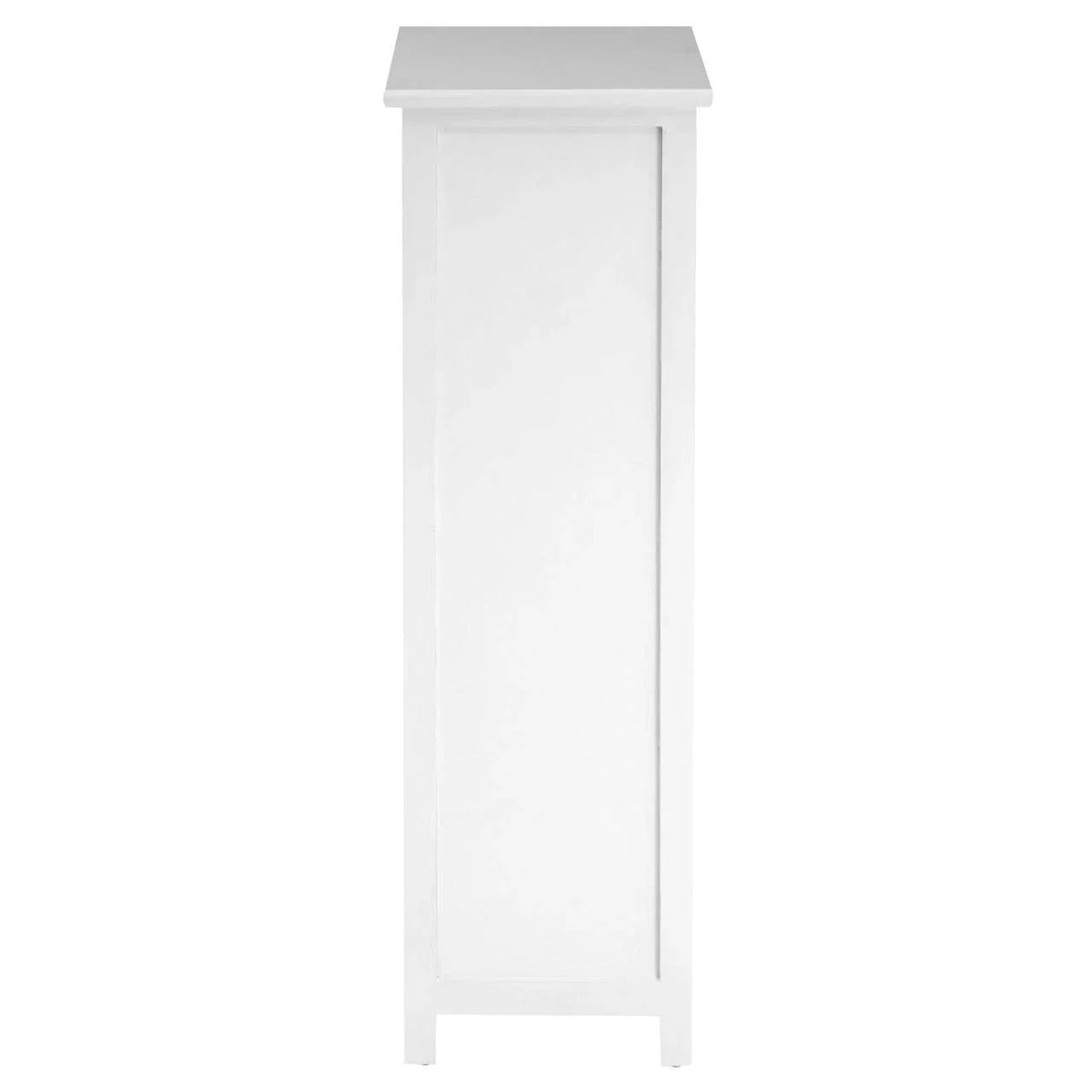 White wooden cabinet side panel with clean lines and smooth painted finish