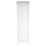 White wooden cabinet side panel with clean lines and smooth painted finish