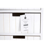 White New England drawer chest with modern inset handles and product tag close-up
