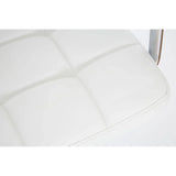 Close-up of white leather dining chair seat with square stitched detail