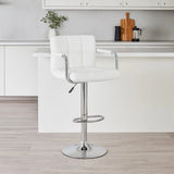 White faux leather bar stool with chrome base and footrest in modern kitchen setting