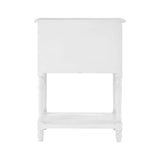 A white three-drawer unit with a flat top and an open shelf at the bottom, featuring a simple and modern design. The unit has clean lines and a smooth finish, suitable for home furniture use