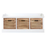 Three drawers with natural wood fronts and horizontal slats, set within a white frame. The drawer handles are simple and round, complementing the overall design. The chest has a clean, modern aesthetic suitable for home decor
