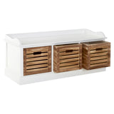 A white drawer chest featuring three natural wood drawers with horizontal slats, providing a stylish storage solution. The chest has a smooth top surface and a simple, modern design suitable for various home decor styles