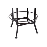 A round black metal base with four legs and a circular support structure, designed to hold a tabletop, showcasing a modern industrial style suitable for a bar or dining area