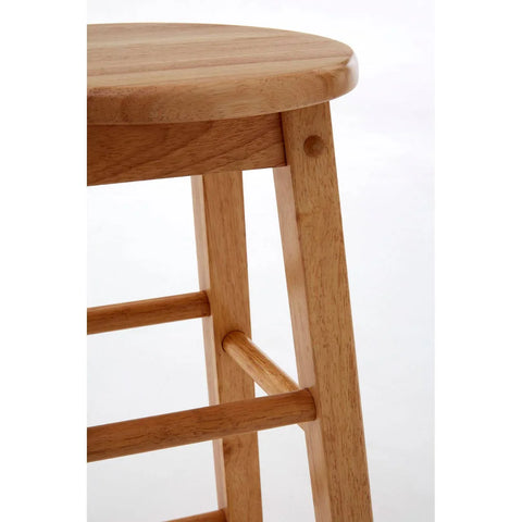 Closeup of natural wood bar stool seat and legs with light finish