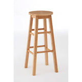 Tall bar stool made from natural tropical Hevea wood, featuring a round seat and four sturdy legs with a crossbar for added support. The wood has a light, natural finish that highlights its grain
