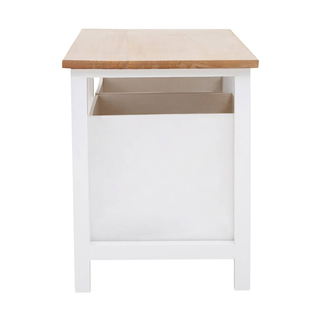 Newport 2 Drawer Bench featuring a light wood top and a white base with two drawers, showcasing a simple and modern design suitable for home decor