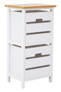 A tall, white chest of drawers with a natural wood top, featuring two spacious drawers with sleek silver handles. The chest has a modern design with clean lines and a sturdy base, suitable for home decor