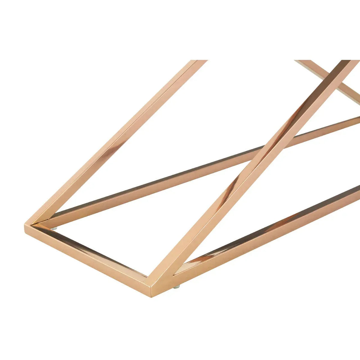 Gold metal coffee table base with geometric angled frame detail