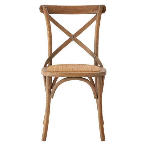Lyon Grey Oak Wood And Rattan Cross Back Dining Chair