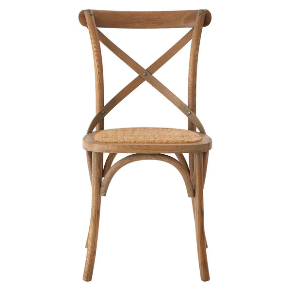 Lyon Grey Oak Wood And Rattan Cross Back Dining Chair