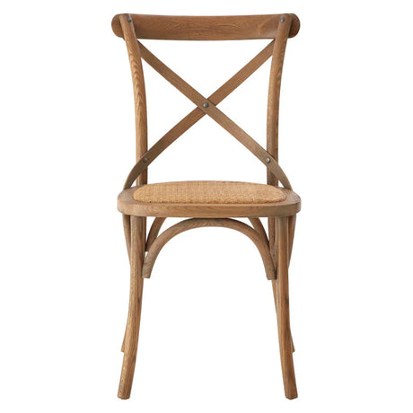 Lyon Grey Oak Wood And Rattan Cross Back Dining Chair