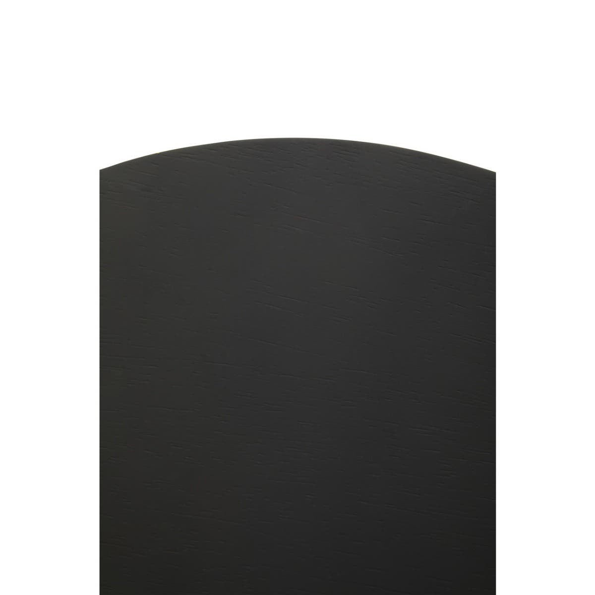 A sleek black side table with a curved top edge, featuring a minimalist design suitable for modern home decor