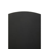 A sleek black side table with a curved top edge, featuring a minimalist design suitable for modern home decor