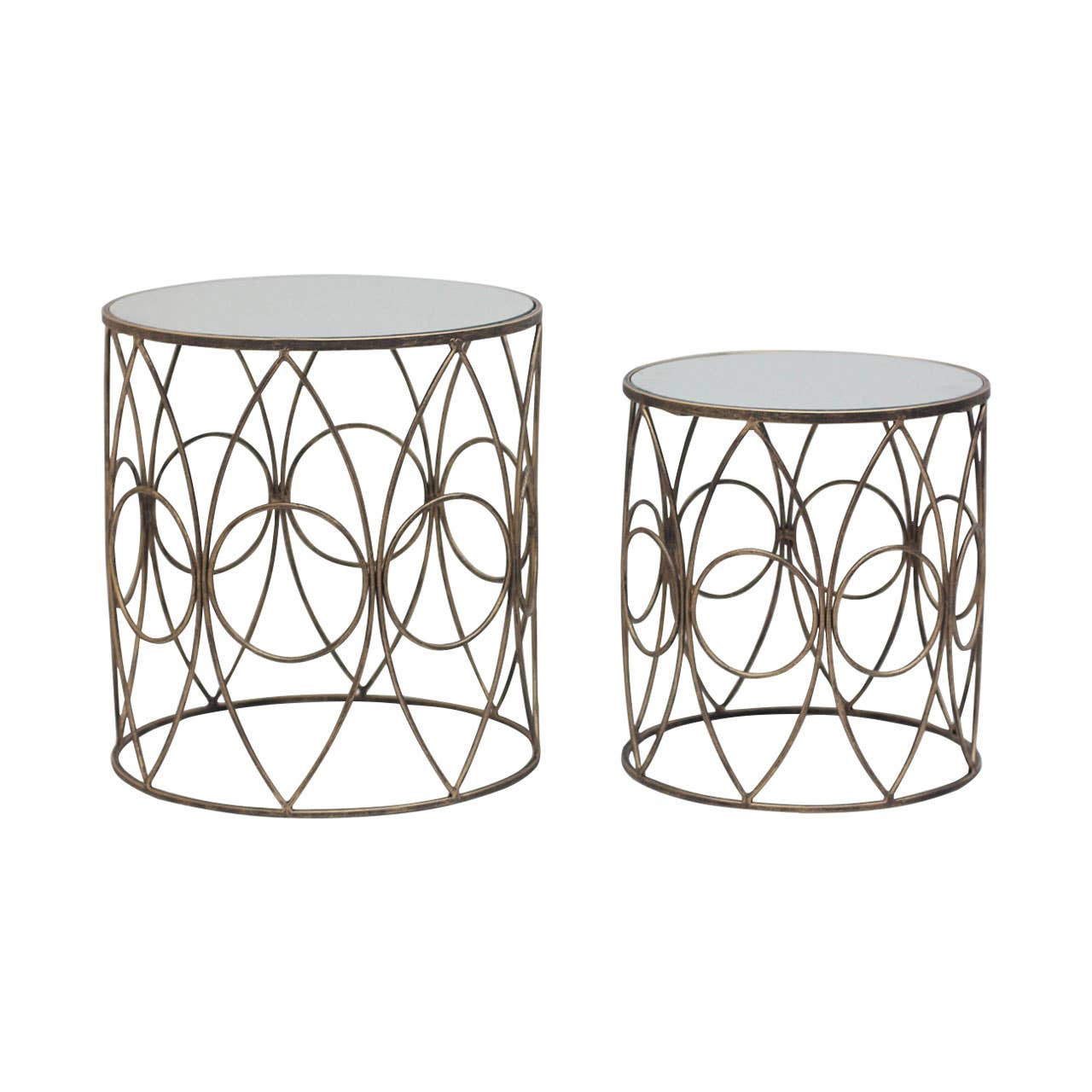 Antique Copper Mirrored Round Tables