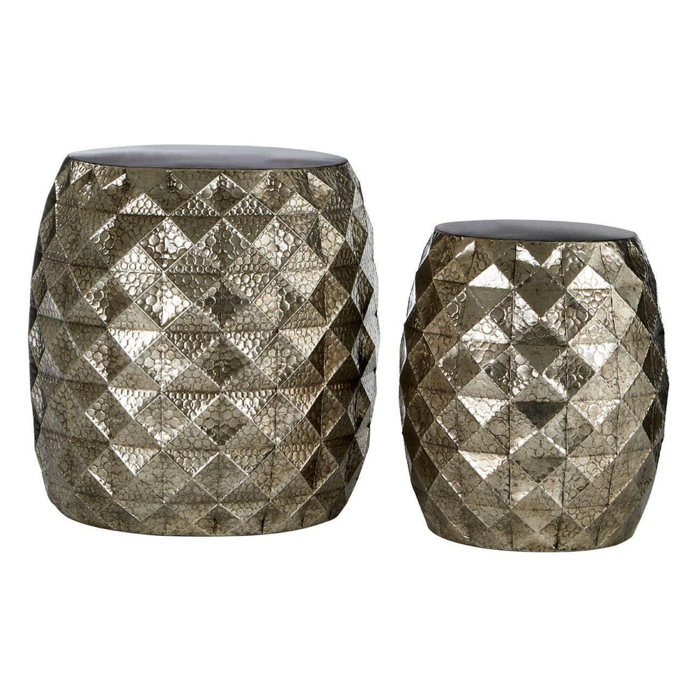 Set of two metallic geometric side tables with textured diamond pattern