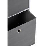 Grey fabric drawer cabinet featuring three fabric drawers with circular cut-out handles, showcasing a modern and minimalist design. The cabinet has a sturdy frame and a clean, contemporary look suitable for various home decor styles