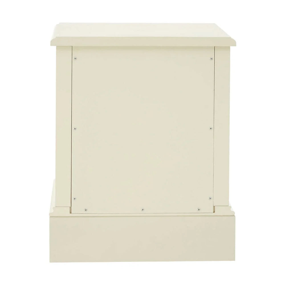 Cream painted wooden side table rear panel view with clean lines and smooth finish