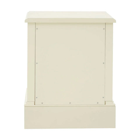 Cream painted wooden side table rear panel view with clean lines and smooth finish