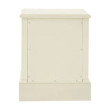 Cream painted wooden side table rear panel view with clean lines and smooth finish