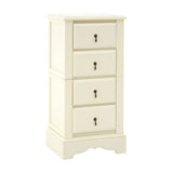 Florence Ivory Chest featuring four spacious drawers with decorative keyhole hardware, a smooth ivory finish, and a classic design with a slightly curved base