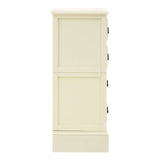 Tall ivory chest featuring four drawers with simple metal handles, designed with a clean and modern aesthetic. The chest has a smooth finish and a rectangular shape, suitable for various home decor styles